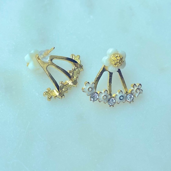 Rhinestone Flower Drop Earrings - Picture 6 of 8